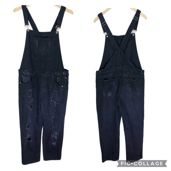 Sadie & Sage Denim - Sadie & Sage Black Distressed Denim Overalls Crop
